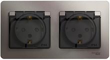 Розетка с заземлением с рамкой Systeme Electric Glossa 2-м. крышка шторки IP44 платина картинка